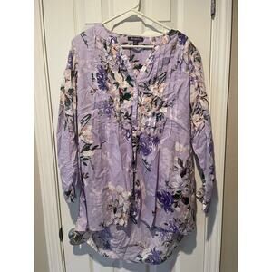 Roamans, 3/4-full sleeve, Lavender floral women's button front Size 14, $32, B51
